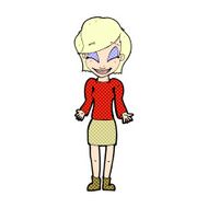 comic cartoon happy woman shrugging shoulders