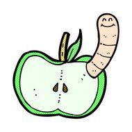 comic cartoon apple with worm N4