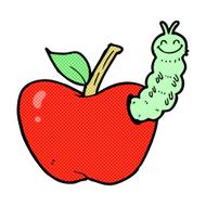 comic cartoon apple with bug