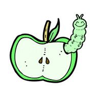 comic cartoon apple with bug N3