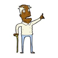 comic cartoon old man with walking stick N2