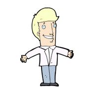 comic cartoon grining man with open arms