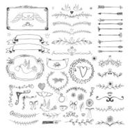 Hand drawn floral page elements Swirls ribbons frames arrows dividers