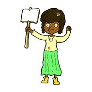comic cartoon hippie girl with protest sign N2