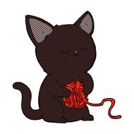 comic cartoon cute black cat playing with ball of yarn