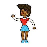 comic cartoon woman in spectacles waving N2