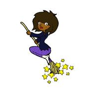 comic cartoon witch riding broomstick N3