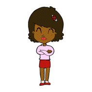 comic cartoon happy woman with folded arms N3