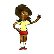 comic cartoon pretty woman waving for attention N2