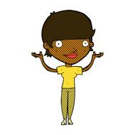 comic cartoon woman holding arms in air N2