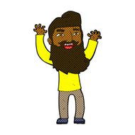 comic cartoon happy bearded man waving arms N2