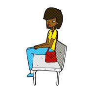 comic cartoon woman sitting on bench N2