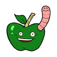 comic cartoon apple with worm N6