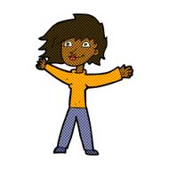 comic cartoon excited woman waving N2