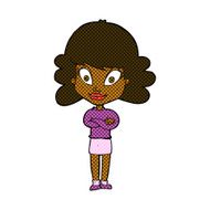 comic cartoon happy woman with folded arms N4