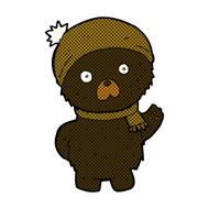 comic cartoon cute black bear in winter hat and scarf