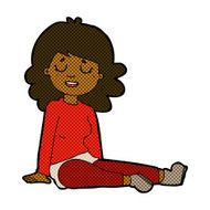comic cartoon happy woman sitting on floor N3