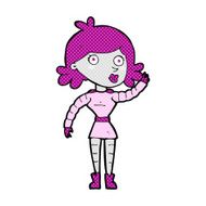 comic cartoon robot woman waving N3