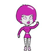 comic cartoon robot woman waving N4