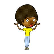 comic cartoon woman raising hands in air N4