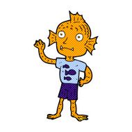 comic cartoon waving fish boy N2
