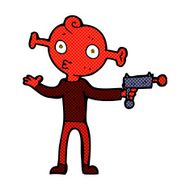 comic cartoon alien with ray gun N2