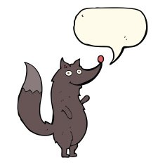 cartoon waving wolf with speech bubble N10