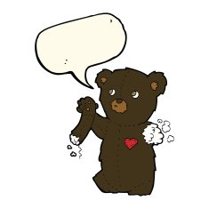 cartoon teddy black bear with torn arm speech bubble N4