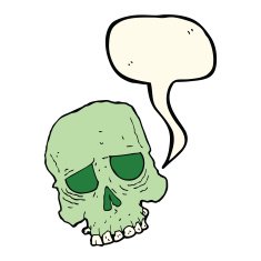 cartoon spooky skull with speech bubble N104