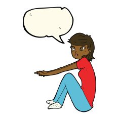 cartoon pretty girl sitting with speech bubble N8
