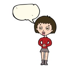 cartoon suspicious girl with speech bubble N6