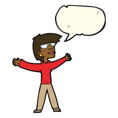 cartoon woman wearing glasses with speech bubble N15