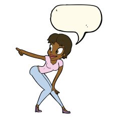 cartoon pretty woman pointing with speech bubble N30