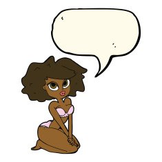cartoon woman wearing bikini with speech bubble N8