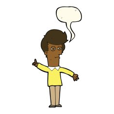 cartoon man narrowing eyes with speech bubble N28