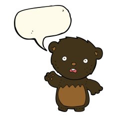 cartoon worried black bear with speech bubble N4