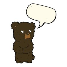 cartoon black bear cub with speech bubble N51