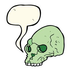 cartoon spooky skull with speech bubble N106