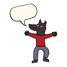 cartoon wolf man with speech bubble N33