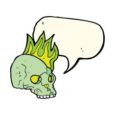cartoon spooky skull with speech bubble N107