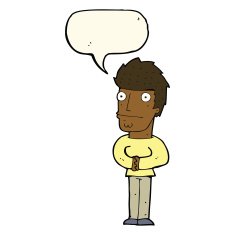 cartoon worried man with speech bubble N75