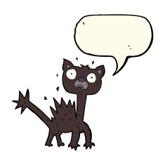 cartoon scared cat with speech bubble N7