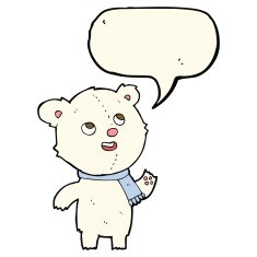 cartoon polar bear wearing scarf with speech bubble N7