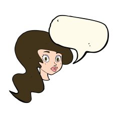 cartoon pretty female face with speech bubble N72