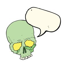 cartoon spooky old skull with speech bubble N4