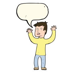 cartoon terrified man with speech bubble N142