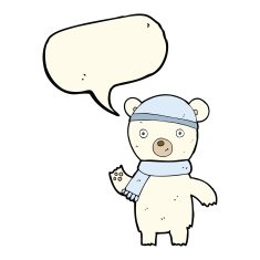 cartoon waving polar bear with speech bubble N43