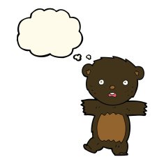cartoon shocked black bear cub with speech bubble N4