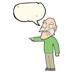 cartoon furious old man with speech bubble N7