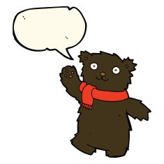 cartoon teddy bear wearing scarf with speech bubble N8